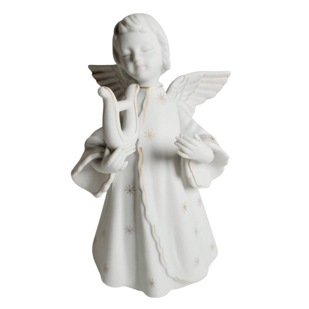 Vintage 1960s Schmid Angel Taper Candle Holder with Harp Musical Figurine 7.25"